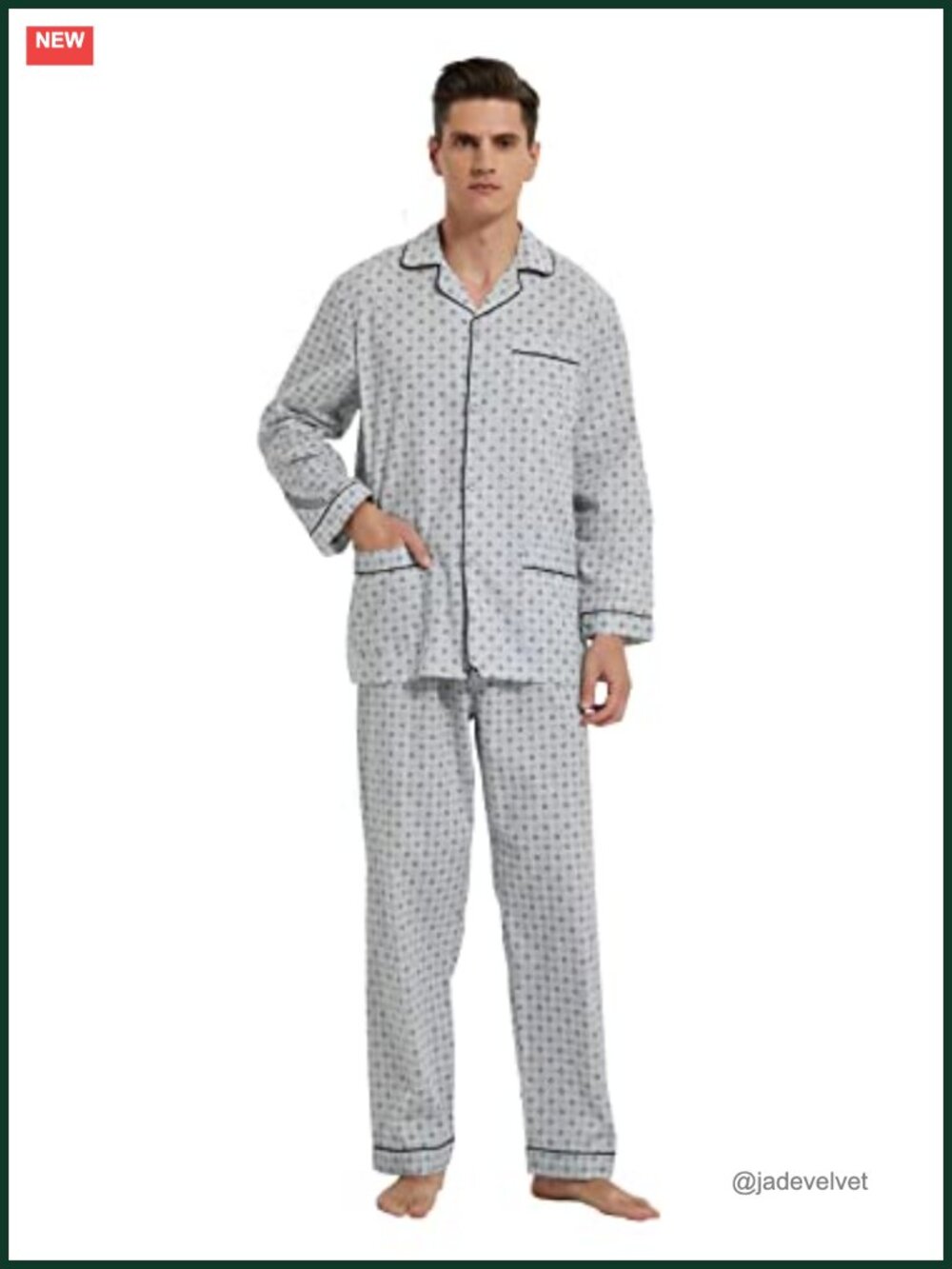 Men's 100% Cotton Pajama Set Long Sleeve Button Fly Pants - Picture 1 of 6